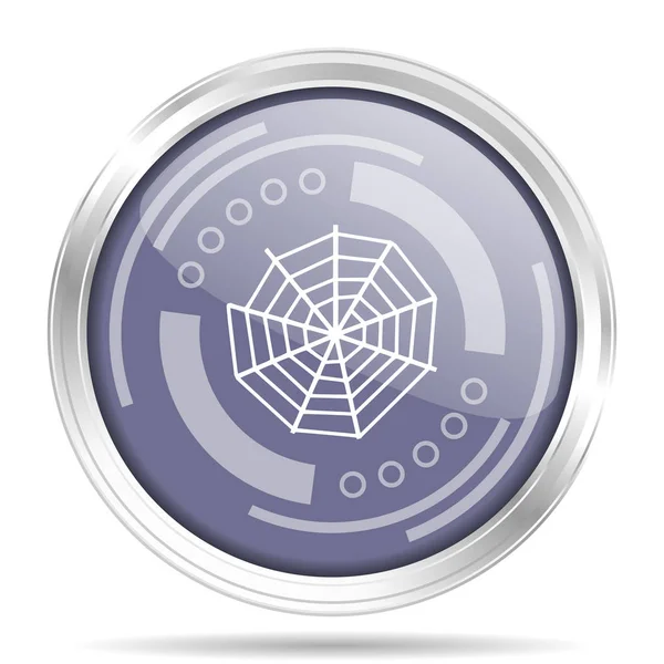 Spider web srebrny metaliczny chrom granicy Okrągła ikona sieci web, wektor ilustracja webdesign i aplikacji mobilnych na białym tle — Wektor stockowy