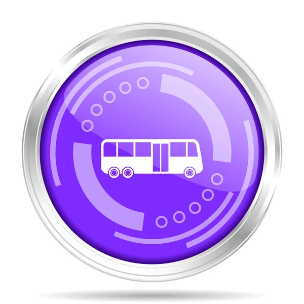 Bus zilveren metalen chroom rand rond web pictogram, vectorillustratie voor webdesign en mobiele toepassingen geïsoleerd op witte achtergrond — Stockvector