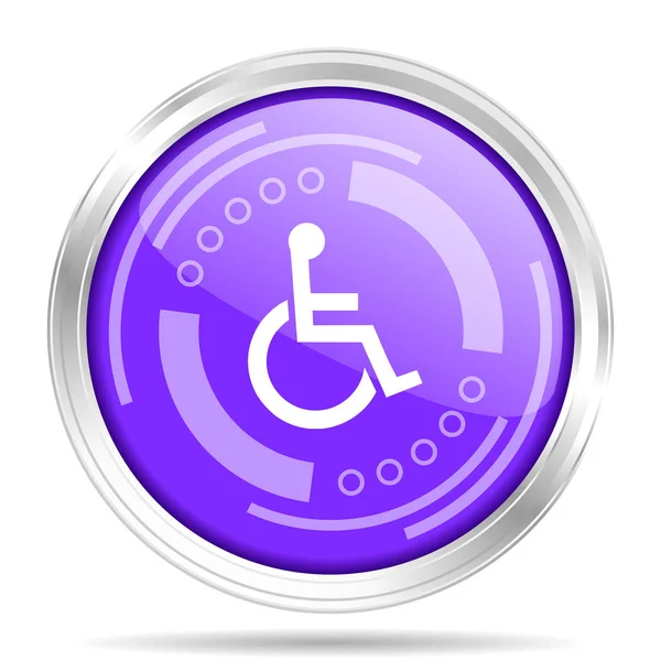 Wheelchair silver metallic chrome border round web icon, vector illustration for webdesign and mobile applications isolated on white background — Stock Vector