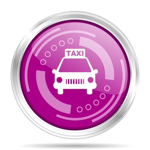 Taxi silber metallic Chrom Rand rund Web-Symbol, Vektorillustration für Webdesign und mobile Anwendungen isoliert auf weißem Hintergrund — Stockvektor