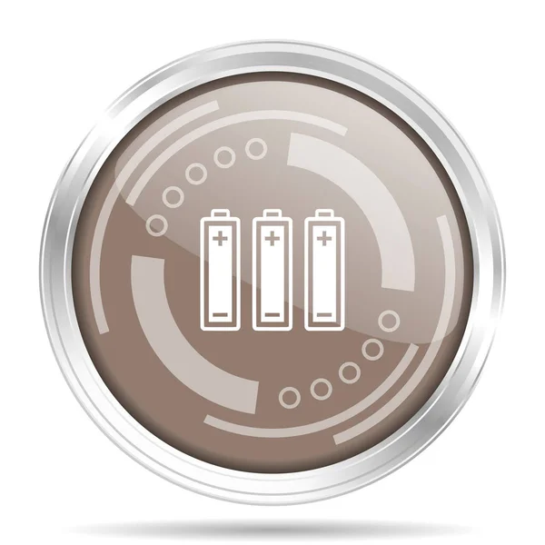 Batteria argento metallizzato bordo cromato rotonda icona web, illustrazione vettoriale per webdesign e applicazioni mobili isolato su sfondo bianco — Vettoriale Stock