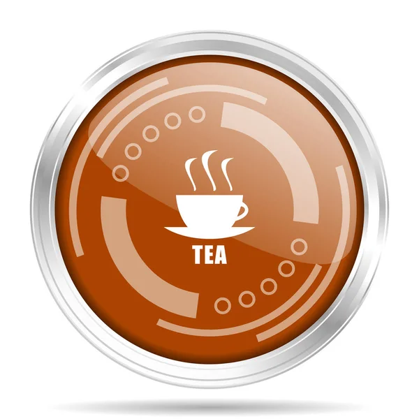 Tea argento metallizzato bordo cromato rotonda icona web, illustrazione vettoriale per webdesign e applicazioni mobili isolato su sfondo bianco — Vettoriale Stock