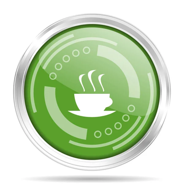 Espresso argent métallisé bord chromé rond icône web, illustration vectorielle pour webdesign et applications mobiles isolé sur fond blanc — Image vectorielle