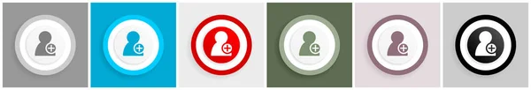Dodaj zestaw ikon kontaktów, ilustracje wektorowe w 6 opcjach do projektowania stron internetowych i aplikacji mobilnych — Wektor stockowy