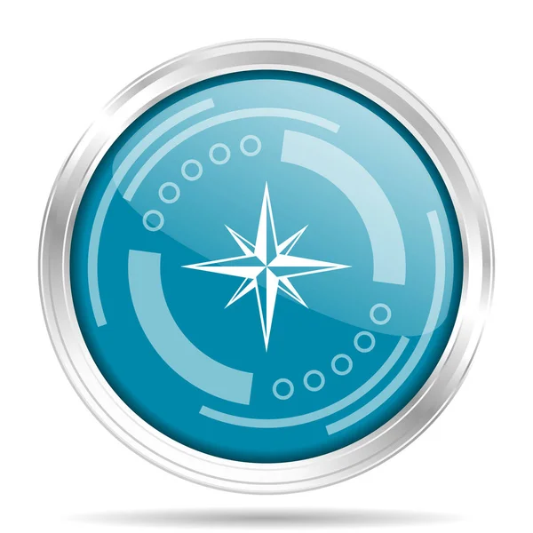 Kompas zilver metallic chroom rand ronde Web pictogram, vector illustratie voor webdesign en mobiele toepassingen geïsoleerd op witte achtergrond — Stockvector