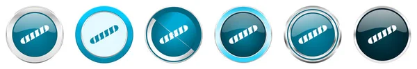 Baguette stříbrné kovové chromované hraniční ikony v 6 volbách, sada webových modrých kulatých tlačítek izolovaných na bílém pozadí — Stock fotografie
