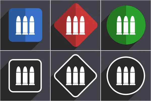 Набір боєприпасів для веб-іконок плоского дизайну в 6 варіантах — стокове фото