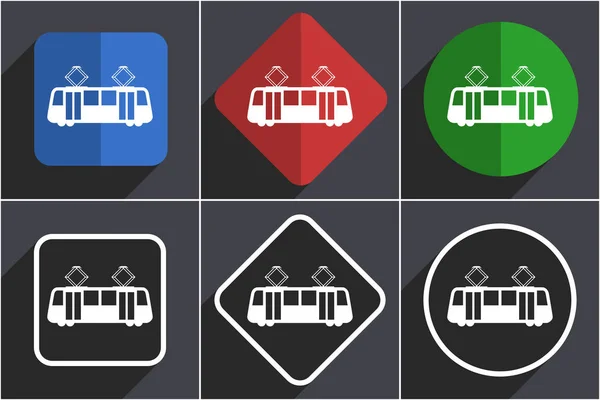 6 seçenek düz tasarım Web simgeleri Tram seti — Stok fotoğraf