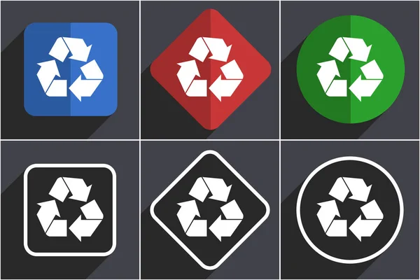 Reciclar conjunto de ícones web de design plano em 6 opções — Fotografia de Stock