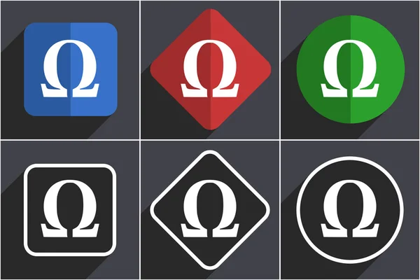 Conjunto Omega de ícones web de design plano em 6 opções — Fotografia de Stock