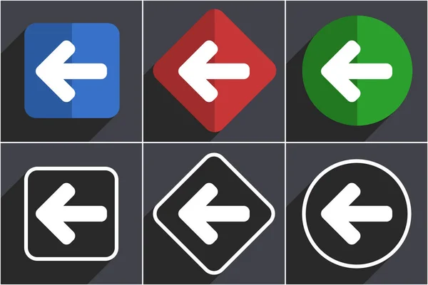 Flecha izquierda conjunto de iconos web de diseño plano en 6 opciones —  Fotos de Stock