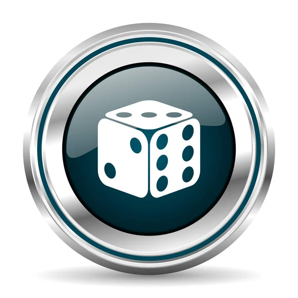 Dice, game, casino vector icon. Chrome border round web button. Silver metallic pushbutton — Stock Vector