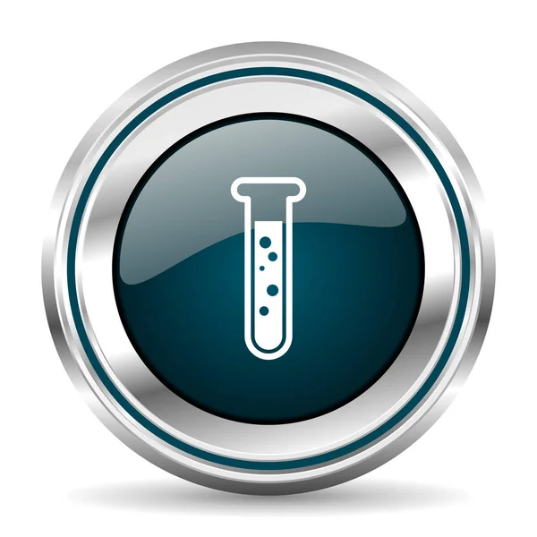 Science, laboratory, chemistry vector icon. Chrome border round web button. Silver metallic pushbutton — Stock Vector