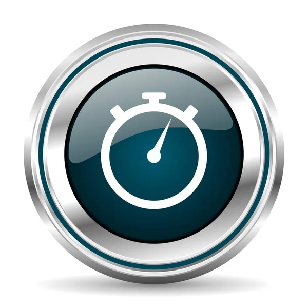 Stopwatch vector icon. Chrome border round web button. Silver metallic pushbutton — Stock Vector