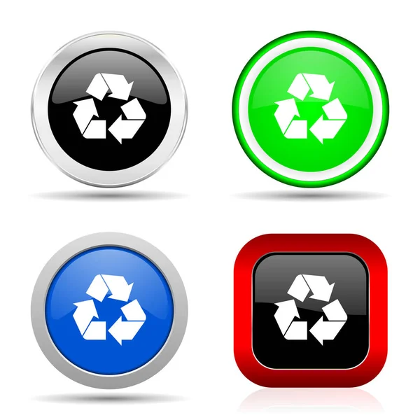 Recycle red, blue, green and black web glossy icon set in 4 options — Stock Photo, Image