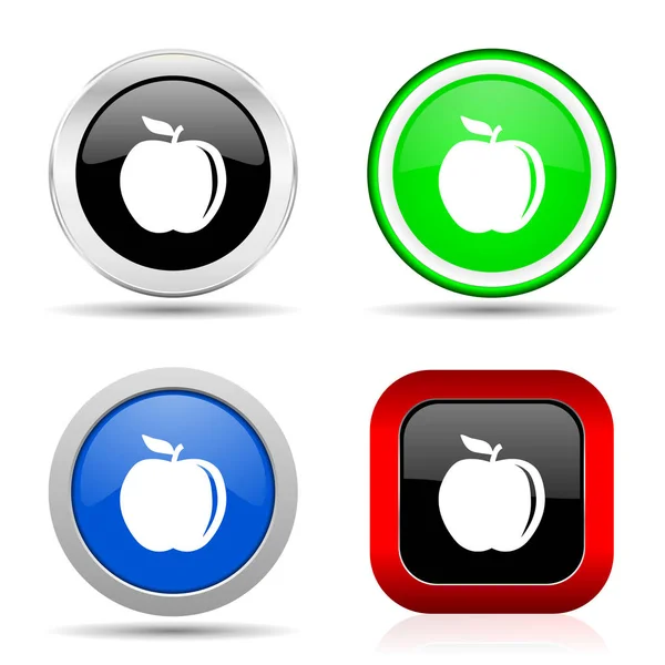 Icona lucida web rossa, blu, verde e nera Apple impostata in 4 opzioni — Foto Stock