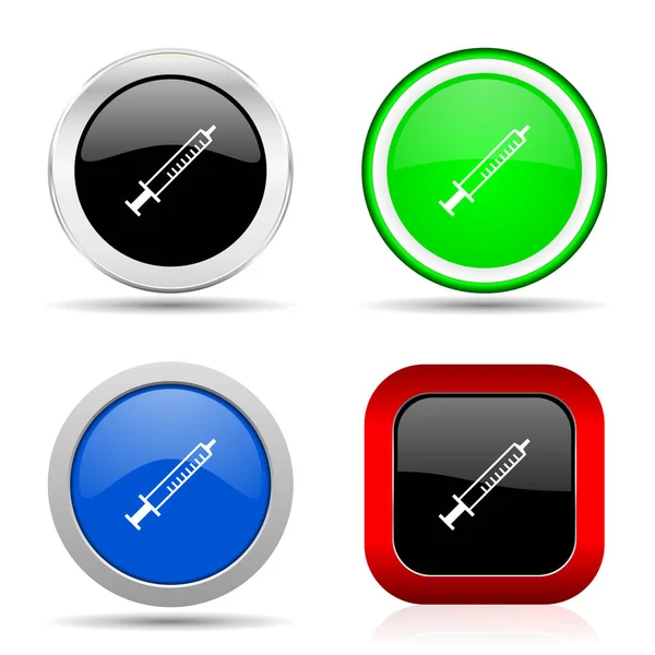 Medycyna czerwony, niebieski, zielony i czarny web błyszczący zestaw ikon w 4 opcjach — Zdjęcie stockowe