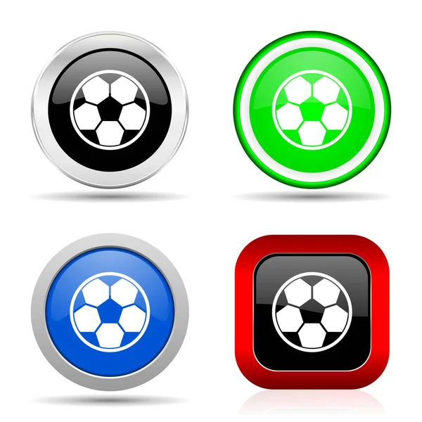 Fútbol rojo, azul, verde y negro web icono brillante conjunto en 4 opciones —  Fotos de Stock