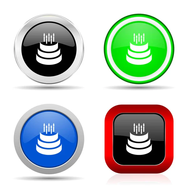 Cake red, blue, green and black web glossy icon set in 4 options — Stock Photo, Image