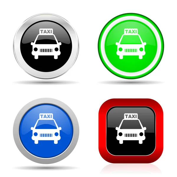 4 가지 옵션으로 설정 된 택시 빨강, 파랑, 녹색, 검정 웹 광택 아이콘 — 스톡 사진