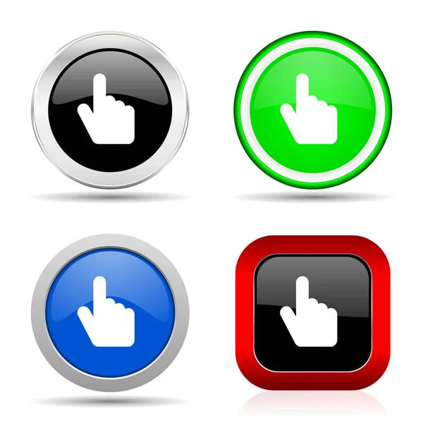 Mano del cursore rosso, blu, verde e nero icona lucida web impostato in 4 opzioni — Foto Stock