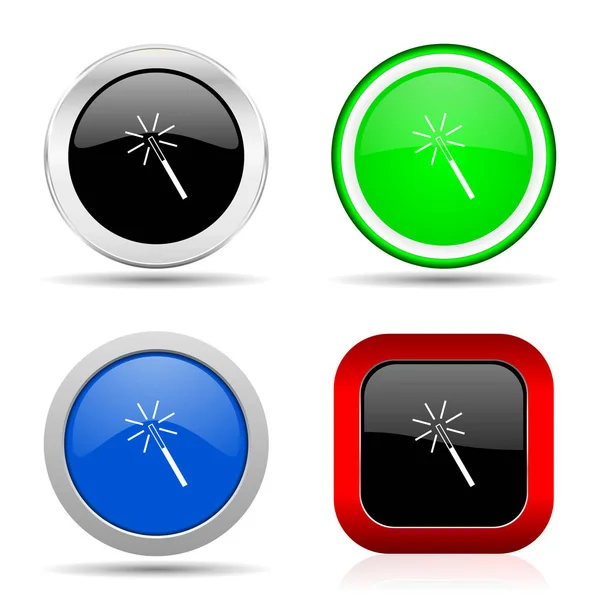 Varázspálca piros, kék, zöld és fekete web fényes ikon készlet 4 lehetőség — Stock Fotó