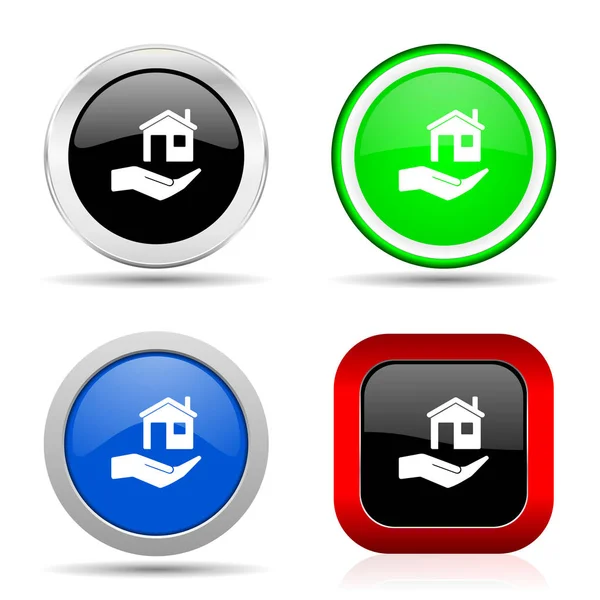 Cuidado de la casa rojo, azul, verde y negro icono brillante web en 4 opciones — Foto de Stock