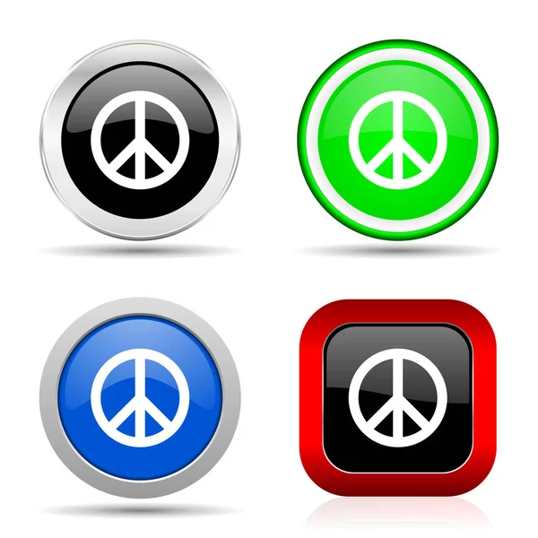 Béke piros, kék, zöld és fekete web fényes ikon készlet 4 lehetőség — Stock Fotó