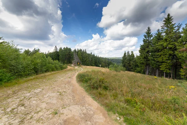 Trilha de montanha em polonês Beskid Montanhas para Jaworzyna Krynicka perto de Krynica na Polônia — Fotografia de Stock