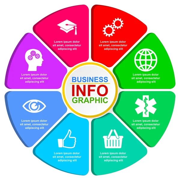 Infografische Vektorkreisvorlage zur Präsentation, Geschäftskonzept mit 8 Optionen — Stockvektor