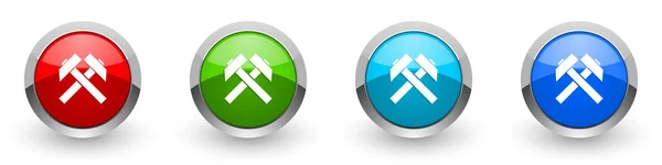 Iconos brillantes metálicos de plata minera, rojo, conjunto de botones de diseño moderno para aplicaciones web, Internet y móviles en cuatro opciones de colores aislados sobre fondo blanco — Foto de Stock