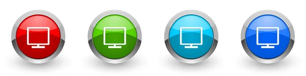 Телевізор срібні металеві глянцеві значки, червоний, набір сучасних кнопок дизайну для Інтернету, Інтернету та мобільних додатків у чотирьох кольорах ізольовані на білому тлі — стокове фото