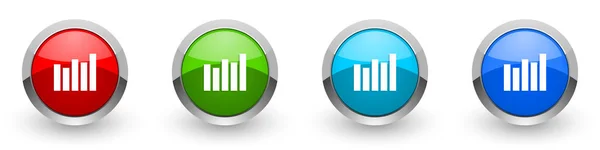 Graphe argenté métallisé icônes brillantes, rouge, ensemble de boutons de conception modernes pour les applications web, Internet et mobiles en quatre options de couleurs isolées sur fond blanc — Photo