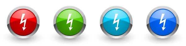Parafuso prata ícones brilhantes metálicos, vermelho, conjunto de botões de design moderno para aplicações web, internet e móveis em quatro opções de cores isoladas no fundo branco — Fotografia de Stock