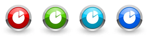 Grafico argento metallizzato lucido icone, rosso, set di pulsanti di design moderno per web, internet e applicazioni mobili in quattro opzioni di colore isolato su sfondo bianco — Foto Stock