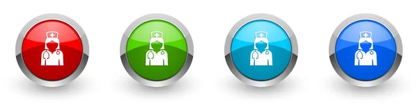 Doctor plata iconos brillantes metálicos, rojo, conjunto de botones de diseño moderno para aplicaciones web, Internet y móviles en cuatro opciones de colores aislados sobre fondo blanco —  Fotos de Stock