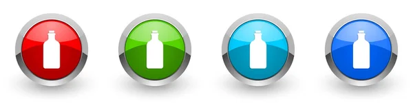 Botella, beber plata iconos brillantes metálicos, rojo, conjunto de botones de diseño moderno para aplicaciones web, Internet y móviles en cuatro opciones de colores aislados sobre fondo blanco —  Fotos de Stock