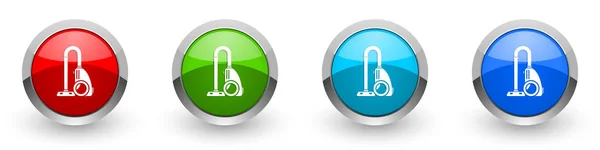 Aspirador plata iconos brillantes metálicos, rojo, conjunto de botones de diseño moderno para aplicaciones web, Internet y móviles en cuatro opciones de colores aislados sobre fondo blanco —  Fotos de Stock
