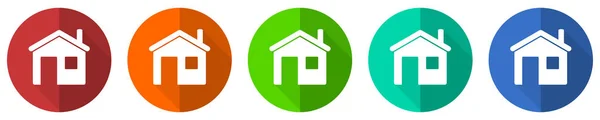 House Icon Set Home Red Blue Green Orange Flat Design — 스톡 사진