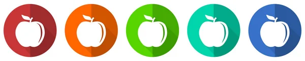 Apple Ikon Set Röd Blå Grön Och Orange Platt Design — Stockfoto