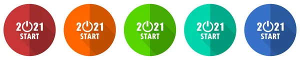 New Year 2021 Icon Set Red Blue Green Orange Flat — 스톡 사진