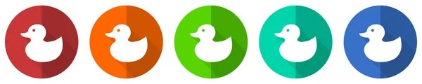 Duck Hračka Ptačí Ikona Sada Červená Modrá Zelená Oranžová Plochý — Stock fotografie