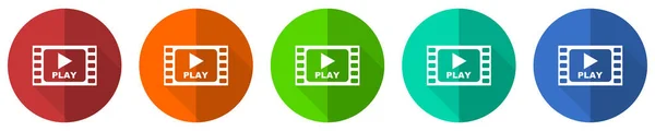 Set Icone Video Pulsanti Web Flat Design Rossi Blu Verdi — Foto Stock