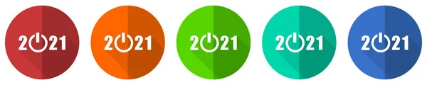 New Year 2021 Icon Set Red Blue Green Orange Flat — 스톡 사진