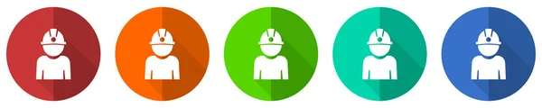 Miner Icon Set Werknemer Baan Man Helm Rood Blauw Groen — Stockfoto