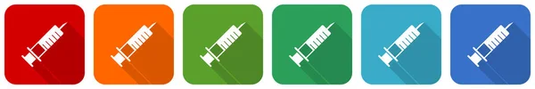 Syringe Injection Icon Set Flat Design Vector Illustration Colors Options — Stock Photo, Image