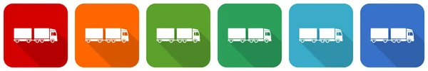 Vrachtwagen Met Lange Oplegger Transporticoon Set Vlakke Design Vector Illustratie — Stockfoto