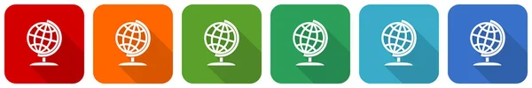 Globe World Global Map Earth Icon Set Flat Design Vector — Stock Photo, Image