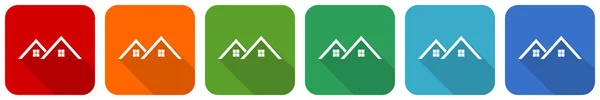 Home House Icon Set Flat Design Vector Illustration Colors Options — Stock Photo, Image