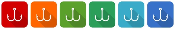 Fishing Hook Icon Set Flat Design Vector Illustration Colors Options — Stock Photo, Image